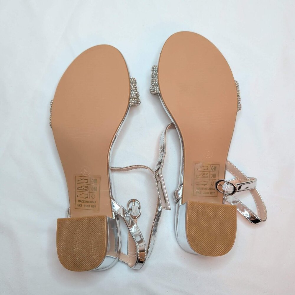 ASOS Glamorous Silver Rhinestone Block Heel Sandals - Picture 9 of 9
